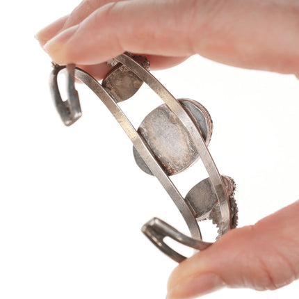 6.5" Vintage Southwestern sterling and turquoise cuff bracelet with fancy bezels - Estate Fresh Austin