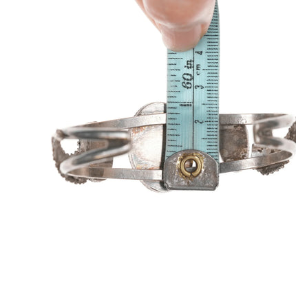 6.5" Vintage Southwestern sterling and turquoise cuff bracelet with fancy bezels - Estate Fresh Austin