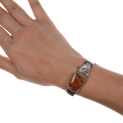 6.5" Vintage Southwestern Sterling Jasper cuff bracelet - Estate Fresh Austin