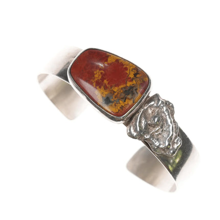 6.5" Vintage Southwestern Sterling Jasper cuff bracelet - Estate Fresh Austin
