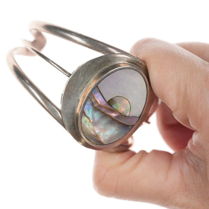 6.5" Vintage Southwestern sterling mother of pearl mosaic bracelet - Estate Fresh Austin