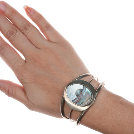 6.5" Vintage Southwestern sterling mother of pearl mosaic bracelet - Estate Fresh Austin