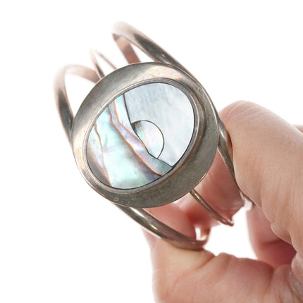 6.5" Vintage Southwestern sterling mother of pearl mosaic bracelet - Estate Fresh Austin