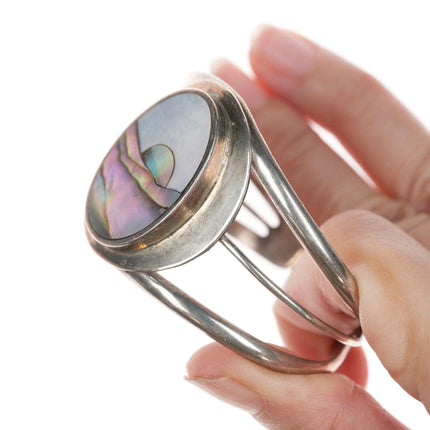 6.5" Vintage Southwestern sterling mother of pearl mosaic bracelet - Estate Fresh Austin