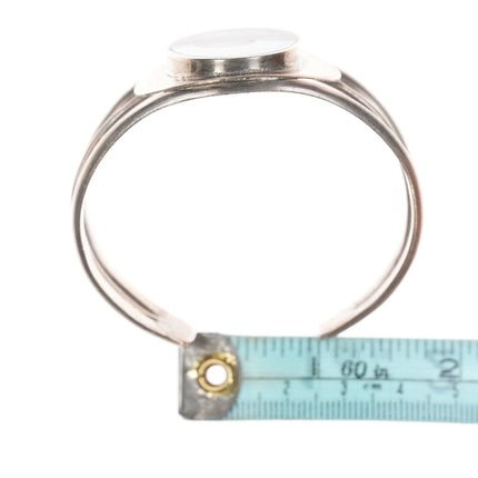 6.5" Vintage Southwestern sterling mother of pearl mosaic bracelet - Estate Fresh Austin