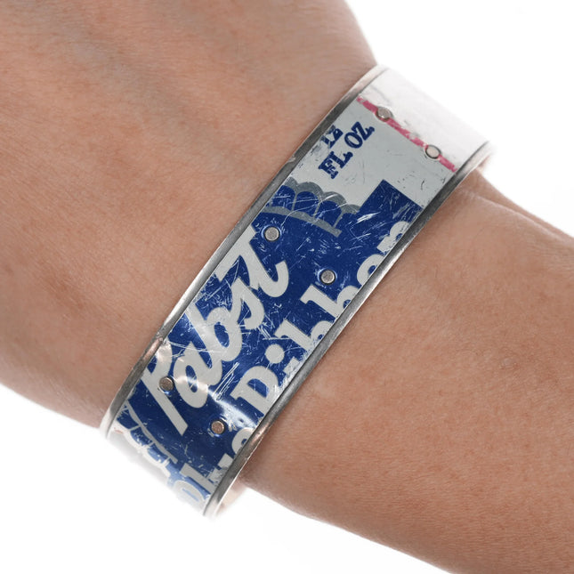 6.5" vintage sterling Beer can label cuff bracelet - Estate Fresh Austin