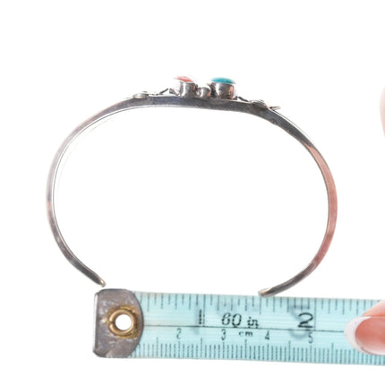 6.5" Vintage Sterling turquoise and coral Native American bracelet - Estate Fresh Austin