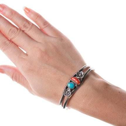 6.5" Vintage Sterling turquoise and coral Native American bracelet - Estate Fresh Austin