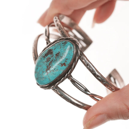 6.5" Vintage Triple shank Sterling turquoise Native American cuff bracelet - Estate Fresh Austin