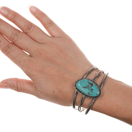 6.5" Vintage Triple shank Sterling turquoise Native American cuff bracelet - Estate Fresh Austin