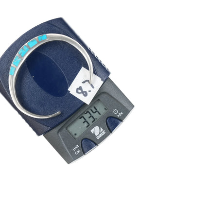 6.5" Vintage Zuni carinated silver flush inlay turquoise cuff bracelet - Estate Fresh Austin