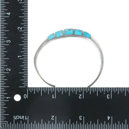 6.5" Vintage Zuni carinated silver flush inlay turquoise cuff bracelet - Estate Fresh Austin