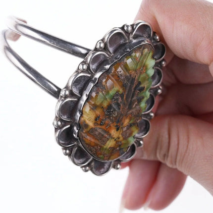 6.5" Vintage Zuni Carved Royston turquoise silver bracelet - Estate Fresh Austin