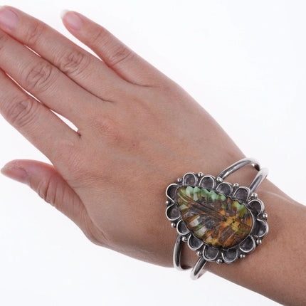6.5" Vintage Zuni Carved Royston turquoise silver bracelet - Estate Fresh Austin