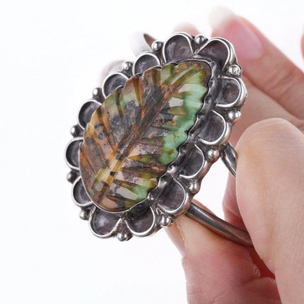 6.5" Vintage Zuni Carved Royston turquoise silver bracelet - Estate Fresh Austin