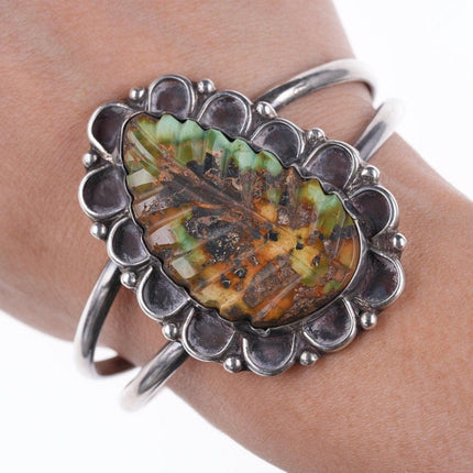 6.5" Vintage Zuni Carved Royston turquoise silver bracelet - Estate Fresh Austin