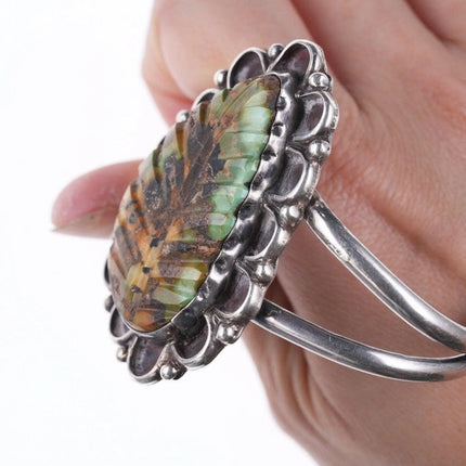 6.5" Vintage Zuni Carved Royston turquoise silver bracelet - Estate Fresh Austin