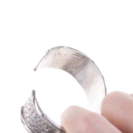 6.5" Vintage Zuni carved turquoise silver bracelet - Estate Fresh Austin