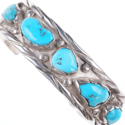 6.5" Vintage Zuni carved turquoise silver bracelet - Estate Fresh Austin