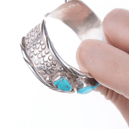 6.5" Vintage Zuni carved turquoise silver bracelet - Estate Fresh Austin