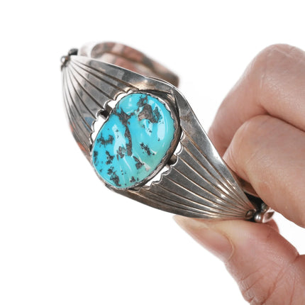 6.5" Vintage Zuni Carved turquoise silver cuff bracelet - Estate Fresh Austin