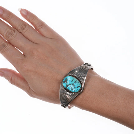 6.5" Vintage Zuni Carved turquoise silver cuff bracelet - Estate Fresh Austin