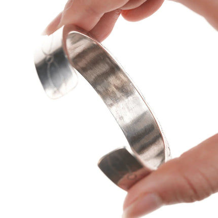 6.5" Vintage Zuni channel inlay silver onyx cuff bracelet - Estate Fresh Austin