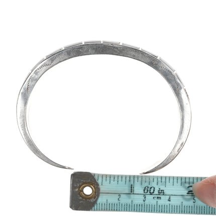 6.5" Vintage Zuni channel inlay silver onyx cuff bracelet - Estate Fresh Austin