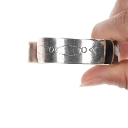 6.5" Vintage Zuni channel inlay silver onyx cuff bracelet - Estate Fresh Austin