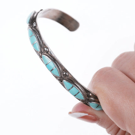 6.5" Vintage Zuni Silver Channel inlay turquoise bracelet - Estate Fresh Austin