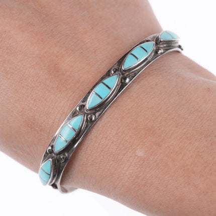 6.5" Vintage Zuni Silver Channel inlay turquoise bracelet - Estate Fresh Austin