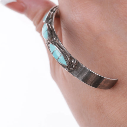 6.5" Vintage Zuni Silver Channel inlay turquoise bracelet - Estate Fresh Austin