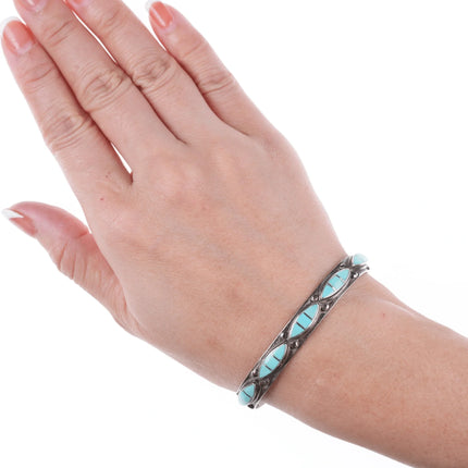6.5" Vintage Zuni Silver Channel inlay turquoise bracelet - Estate Fresh Austin