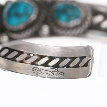 6.5" Wil Vandever Navajo sterling spiderweb turquoise row cuff bracelet - Estate Fresh Austin