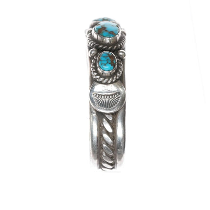 6.5" Wil Vandever Navajo sterling spiderweb turquoise row cuff bracelet - Estate Fresh Austin