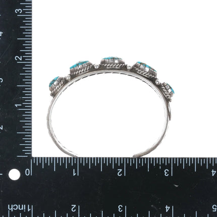6.5" Wil Vandever Navajo sterling spiderweb turquoise row cuff bracelet - Estate Fresh Austin