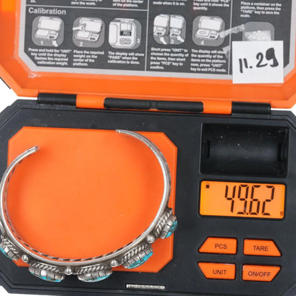 6.5" Wil Vandever Navajo sterling spiderweb turquoise row cuff bracelet - Estate Fresh Austin