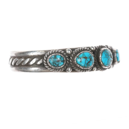 6.5" Wil Vandever Navajo sterling spiderweb turquoise row cuff bracelet - Estate Fresh Austin
