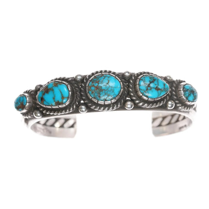 6.5" Wil Vandever Navajo sterling spiderweb turquoise row cuff bracelet - Estate Fresh Austin
