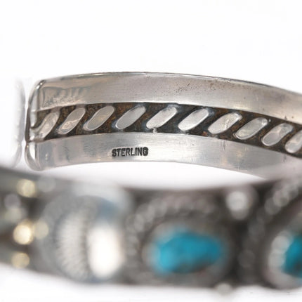 6.5" Wil Vandever Navajo sterling spiderweb turquoise row cuff bracelet - Estate Fresh Austin
