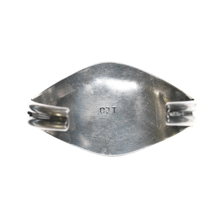 6.5"CJT 1970's Native American silver, turquoise, coral cuff bracelet - Estate Fresh Austin