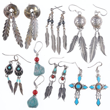 7pr Vintage Southwestern sterling silver dangle earrings