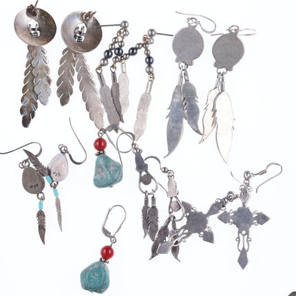 7pr Vintage Southwestern sterling silver dangle earrings