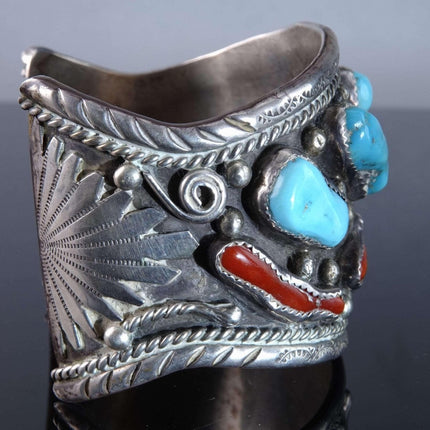 Vintage Foster Yazzie Navajo Sterling Turquoise, Coral Cuff Bracelet