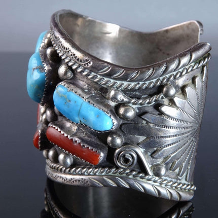 Vintage Foster Yazzie Navajo Sterling Türkis, Koralle Manschettenarmband