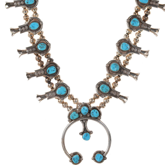 Vintage Navajo silver and turquoise squash blossom necklace