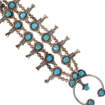 Vintage Navajo silver and turquoise squash blossom necklace