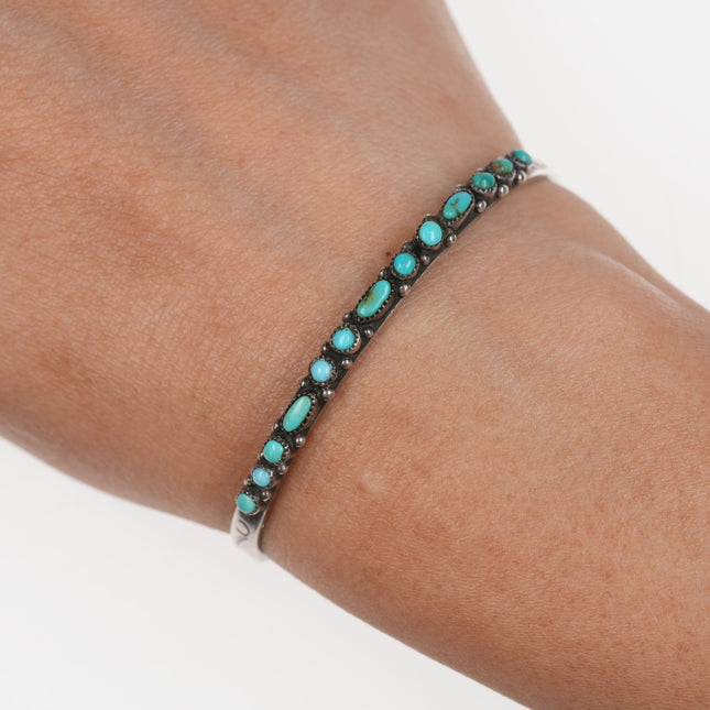 5.75" 30's-40's Zuni Silver Dot Dot Dash turquoise cuff bracelet