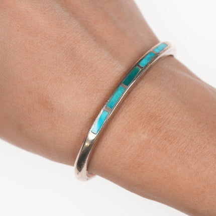 5.75" 30's-40's Zuni Silver Dot Dot Dash turquoise cuff bracelet