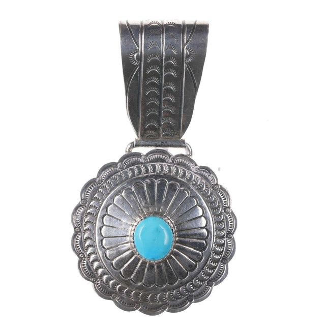 Vintage Native American Hand Stamped Sterling Turquoise Pendant